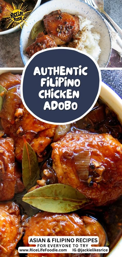 This Authentic Filipino chicken adobo recipe is saucey, jammed with tangy and savory flavor, and has fork tender chicken, that speaks…Philippines. Explore this classic chicken adobo recipe with easy step-by-step images and instructions so you can make this for your next dinner experience. Don’t forget the rice! Adobo Chicken Recipe Filipino, Philippines Chicken Recipe, Chicken Thigh Filipino Recipe, Adobo Filipino Recipe, Chicken Adobo Crockpot Easy, Filipino Chicken Adobo Crockpot, Easy Adobo Chicken, Phillipino Chicken Adobo, Adobo Chicken Filipino Crock Pot