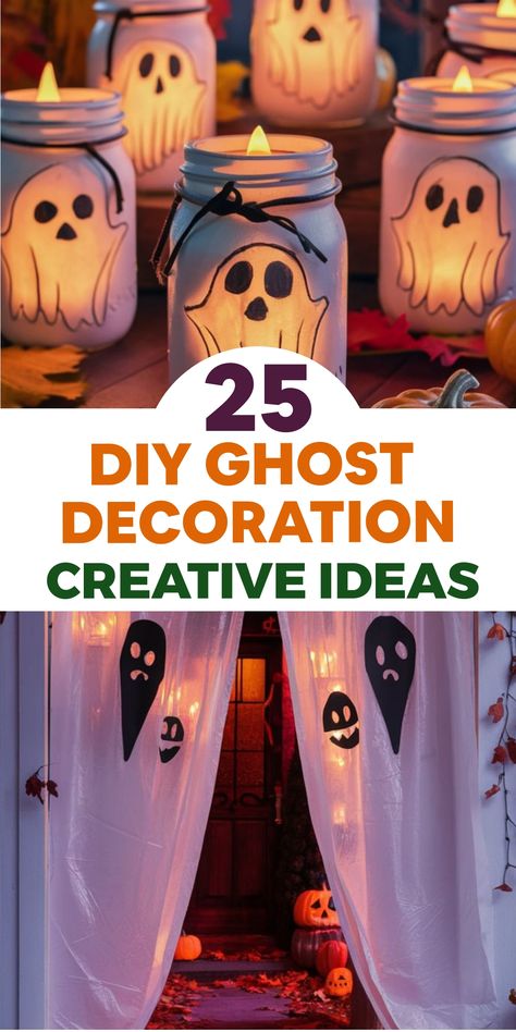 Create a hauntingly fun ambiance in your home this Halloween with these budget-friendly ghost decorations! From floating cheesecloth ghosts to spooky luminaries, transform your space into a spooky haven without breaking the bank. Embrace the spirit of Halloween and infuse your home with eerie charm using these easy DIY projects. Halloween Centerpiece Ideas Diy, Ghost Decorations For Halloween, Diy Ghost Decoration, Mason Jar Terrarium, Diy Halloween Dekoration, Cheesecloth Ghost, Diy Ghost, Floating Ghosts, Halloween Ghost Decorations