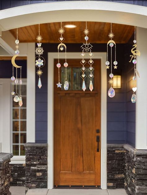 Clear Collar Artificial Crystal Embellished Home Decor Moon Wind Chimes, Carillons Diy, Businesses Ideas, Crystal Wind Chimes, Star Decor, Laser Cut Wood Crafts, Diy Wind Chimes, Eclectic Boho, Bottle Craft