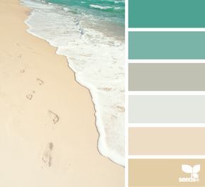 Kids' Bath Color Palette. Colors by the Sea: Sand in Beige, Sea Spray in Light to Med Grey, Emerald Green Waters. Coastal Decor. Sand & Sea Wall Paint Colors. Bedroom Beach Theme, Beach Color Palettes, Color Palets, Color Palette Interior Design, Bathroom Decor Themes, Living Room Themes, Bathroom Color Schemes, Sea Glass Colors, Beach Bathroom