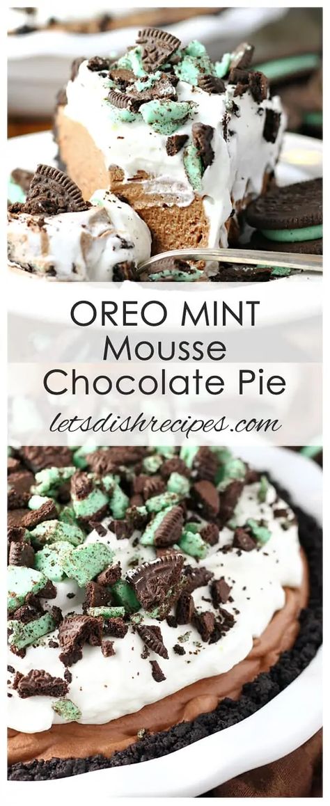 Oreo Mint Mousse Chocolate Pie Mint Oreo Cookies, Chocolate Crumb Crust, Mint Mousse, Mint Pie, Chocolate Mousse Filling, Lush Dessert, Mint Desserts, Mousse Filling, Crumb Crust