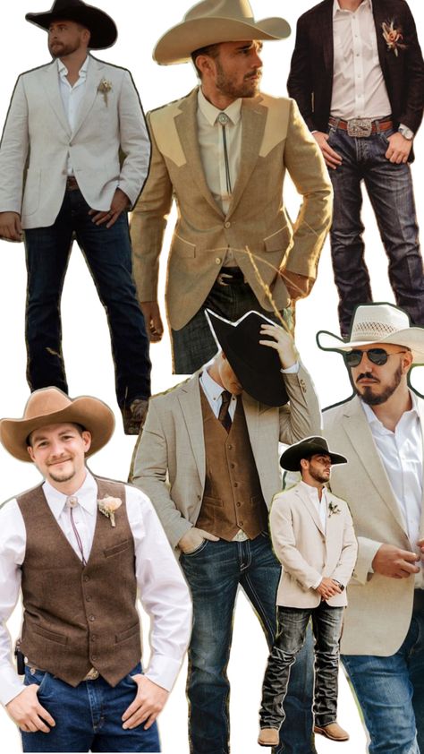 Western Wedding Outfits Men, Formal Cowboy Outfits Men, Western Cocktail Attire, Country Party Outfit, Groomsmen Jeans, Western Wedding Outfits Guest, Western Cocktail, Western Wedding Theme, Cowboy Outfit For Men