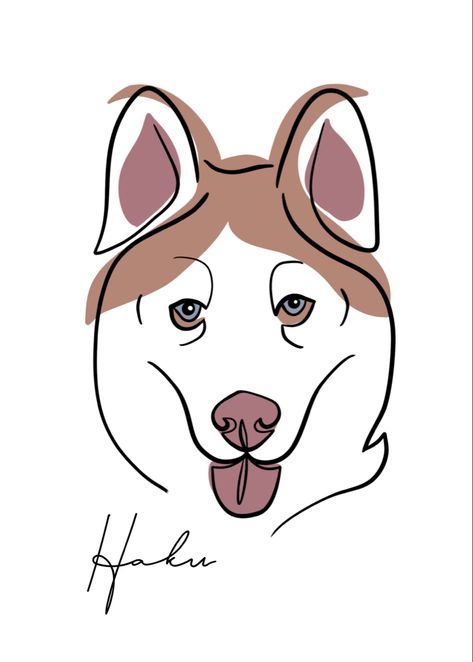 Husky Line Drawing, Husky Painting Easy, Husky Drawing Easy, Husky Line Art, Husky Outline, Husky Doodle, Golden Retriever Husky Mix, Silhouette Line Art, Husky Tattoo