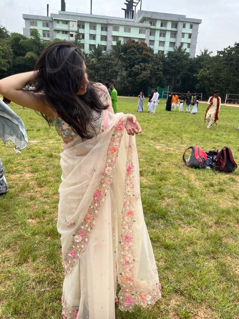 A Woman, Saree, Hairstyles, White