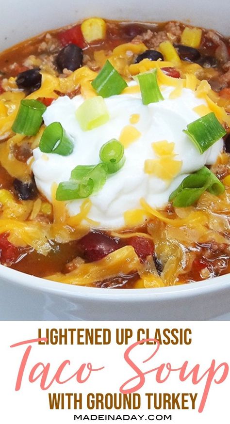 Ground Turkey Taco Soup Recipe, recipes for ground turkey, ground turkey recipes, Taco soup, tortilla soup, #nacho soup, Mexican soup. #tacosoup #turkey #mexicansoup #tortillasoup #ground turkey Ground Turkey Taco Soup, Recipes For Ground Turkey, Turkey Taco Soup Recipe, Nacho Soup, Soup Tortilla, Turkey Taco Soup, Turkey Tacos Recipes, Ground Turkey Soup, Turkey Ground