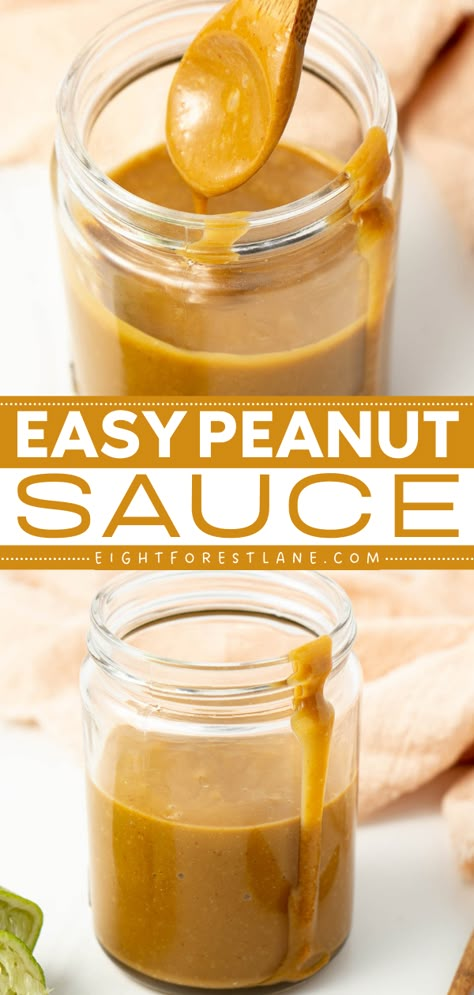 Whip up this easy peanut sauce recipe! It will become one of your go-to food condiments for dunking or drizzling. Rich and creamy with Thai-inspired flavors, this simple sauce idea is perfect for chicken satay, meatballs, and more! Sweet Peanut Sauce, Satay Dipping Sauce, Easy Satay Sauce, Peanut Butter Thai Sauce, Quick Peanut Sauce, How To Make Peanut Sauce, Best Thai Peanut Sauce, Peanut Butter Sauce For Chicken, Low Calorie Peanut Sauce