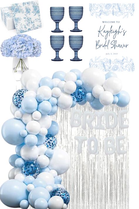 Bridal Shower Blue And Gold, Light Blue Bachelorette Party Decorations, Something Blue Bridal Shower Balloon Arch, Blue Floral Bridal Shower Decorations, Light Blue Bridal Shower Decorations, Blue Willow Bridal Shower Ideas, Blue Butterfly Bridal Shower Ideas, Something Blue Bridal Shower Theme Decor, Something Blue Wedding Shower Theme