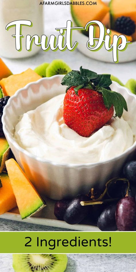 This 2-ingredient Fruit Dip recipe makes the perfect sweet and tangy, creamy-fluffy dessert dip! It's easy, versatile, and a real crowd-pleaser. Grab your favorite fresh fruit and dig in! Easy Fruit Dip 2 Ingredients, Strawberry Fruit Dips, Apples And Grapes, Easy Fruit Dip, Summer Entertaining Recipes, Fruit Dip Recipe, Sweet Appetizer, Fruit Dips, Fruit Dips Recipes