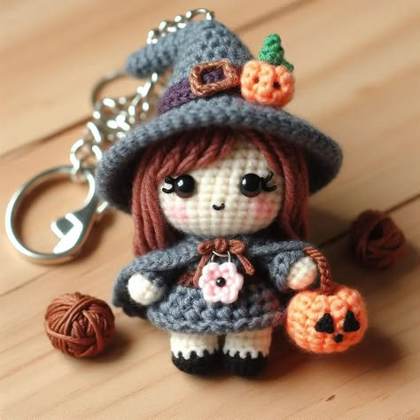 Crochet Turtle Pattern Free, Witch Keychain, Crochet Halloween Decorations, Crochet Witch, Crochet Turtle Pattern, Halloween Witch Dolls, Crochet Bird Patterns, Detailed Crochet, Crochet Doll Tutorial