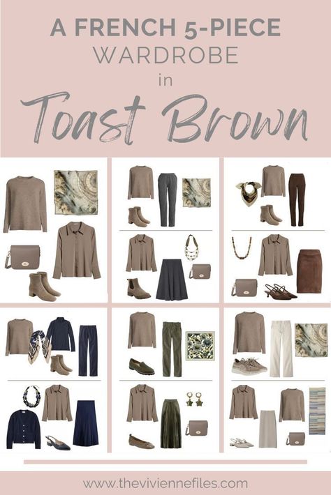 A French 5-Piece Wardrobe in Toast Brown  - Can I wear toast brown with my current clothes? Brown Cashmere Sweater, Ivory Pants, Silk Slip Skirt, The Vivienne Files, Vivienne Files, Core Wardrobe, Black Wardrobe, Wardrobe Planning, The Vivienne