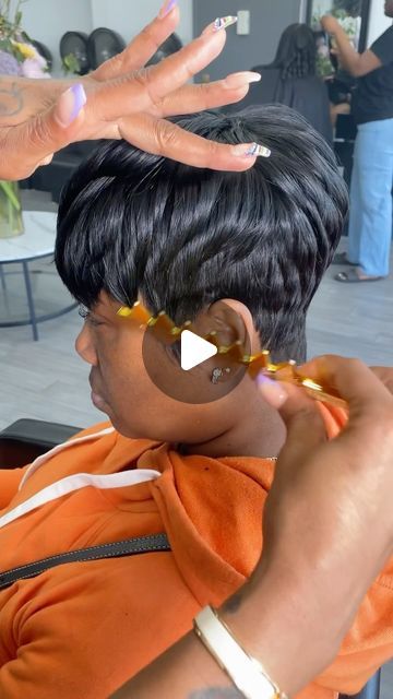 Half Pixie Half Bob, 26 Piece Quick Weave, Pixie Haircut For Black Women Quickweave, Quick Weave Pixie Cut Black Women, Weave On Hairstyles, 27 Piece Quick Weave Hairstyles Black Women, Pixie Quick Weave, Black And Grey Quick Weave, Quick Weave Shaved Sides And Back