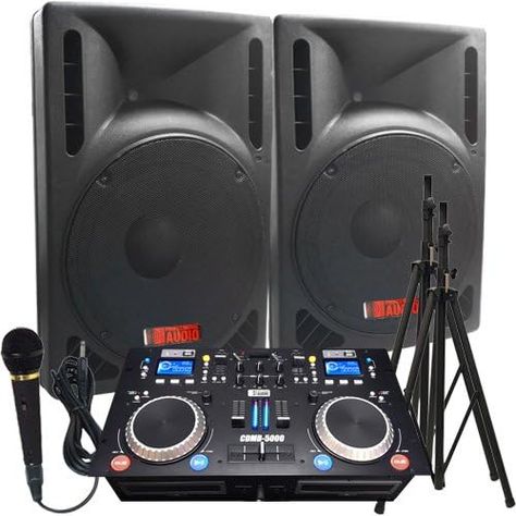 Adkins Professional Audio The Ultimate DJ System - 2400 WATTS! Perfect for Weddings or School Dances - Connect Your Laptop, iPod via Bluetooth! - 15" Powered Speakers Mixer Dj, Dj Speakers, Dj Setup, Dj System, Pa Speakers, Beautiful Outdoor Spaces, Speaker Stands, Professional Audio, Powered Speakers