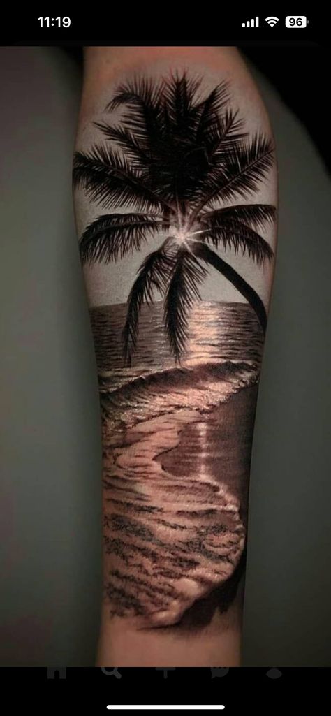 Strand Tattoo, Beach Theme Tattoos, Sea Tattoo Sleeve, Beach Inspired Tattoos, Beach Tattoo Ideas, Beachy Tattoos, Beach Tattoos, Hawaiian Tattoos, Waves On The Beach