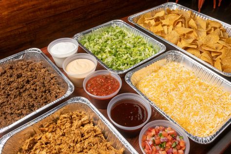 Taco Bar Meal Train, Nacho Bar Catering, Work Buffet Ideas Food Bars, Tostadas Bar Party, Cheap Nacho Bar, Nacho Buffet Party Ideas, Taco And Nacho Bar Parties, Taco Bar Dips, Elevated Taco Bar