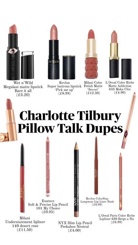 Charlotte tilbury pillow talk dupes #charlottetilbury #pillowtalk #lipliner #lipstick Charlotte Tilbury Pillow Talk, Pillow Talk, Charlotte Tilbury, Lipsticks, Your Aesthetic, Energy