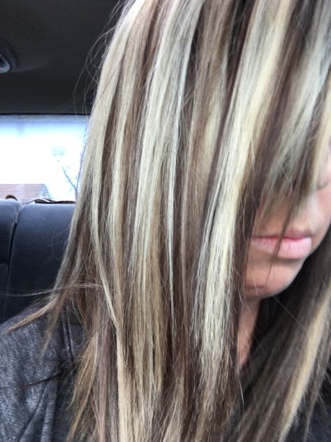 High contrast highlights with lowlights  #highlights #lowlights #chunkyhighlights #blonde #brunette Lights Brown Hair, Low Lights Brown Hair, High Contrast Highlights, Highlights With Lowlights, Highlights Chunky, Brunette Auburn, Hi Lights, Lowlights Highlights, Chunky Blonde Highlights