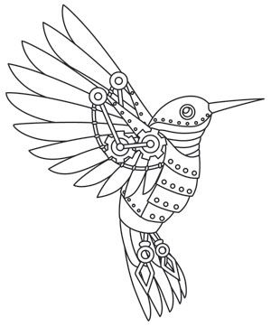 Steampunk Embroidery Patterns, Steampunk Clipart Vintage Images, Mechanical Bird Drawing, Mechanical Style Art, Steampunk Animals Drawing, Steampunk Drawing Ideas, Steampunk Hummingbird, Steampunk Sketch, Steampunk Birds