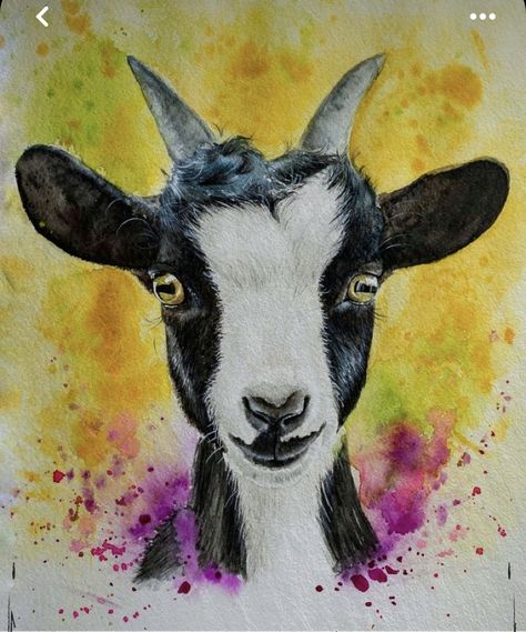 Goat Watercolor, Goat Paintings, Farm Animal Paintings, Paintings Of Animals, Watercolor Paintings Of Animals, Goat Art, Lemon Painting, Pichwai Paintings, Horse Drawings