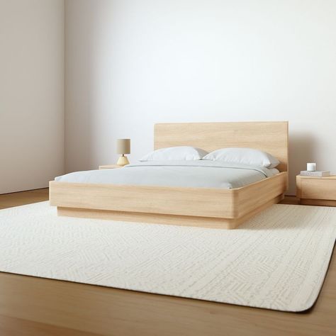 organic modern curved oak bed frame Pedestal Bed, Japandi Bed, Tattoo Modern, Modern Upholstered Beds, West Elm Bedding, Minimalist Bed, Modern Bed Frame, Oak Beds, Wood Bed Frame