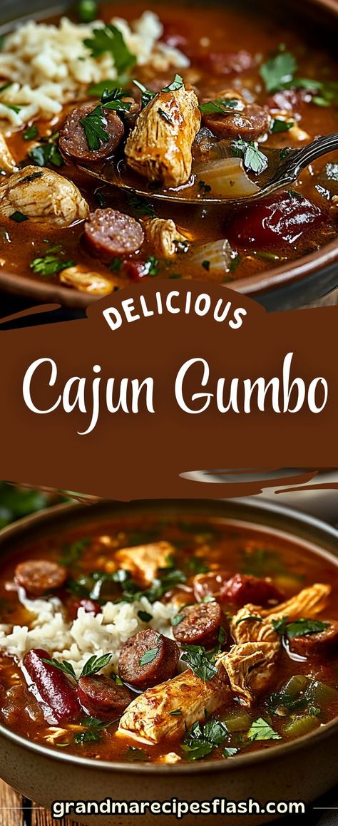 This hearty Cajun Chicken and Sausage Gumbo is packed with bold flavors, featuring tender chicken, smoky andouille sausage, and the holy trinity of Cajun cooking—bell peppers, celery, and onions. Serve it over fluffy white rice for a comforting meal that’s perfect for family dinners or entertaining guests Healthy One Dish Dinner Recipes, Crockpot Gumbo Chicken And Sausage, One Pot Gumbo Recipe, Bubba Gump Gumbo Recipe, Chicken And Sausage Recipes Healthy, Gumbo Recipe Crockpot Okra, Creole Chicken And Sausage Gumbo, Duck And Andouille Gumbo, Chicken And Andouille Sausage Gumbo