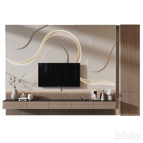 TV Shelf KTV158 - TV Wall - 3D model Aesthetic Cupboard, Tv Shelves, Wall Tv Stand, Tv Wall Panel, Lavish Living Room, Tv Unit Furniture Design, Led Panels, Tv Unit Furniture, Tv Unit Interior Design