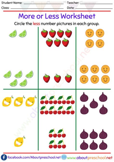 More and Less Worksheet More And Less Worksheet, More Or Less Worksheets, Mazes For Kids Printable, Preschool Calendar, Counting Activities Preschool, Nursery Worksheets, Alphabet Writing Practice, Worksheet Kindergarten, Greater Than Less Than