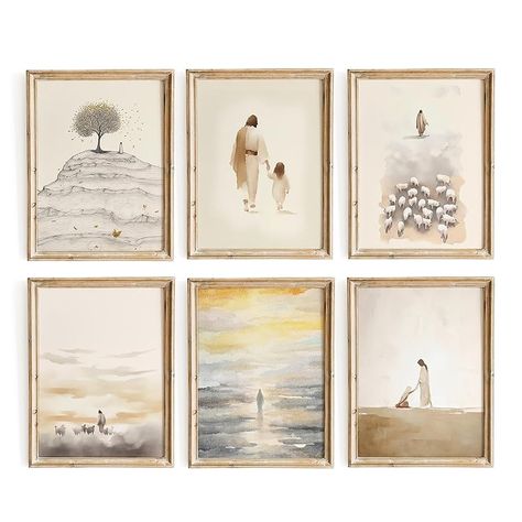 Amazon.com: ESSEN Life Christian Wall Art Set of 6, Jesus Wall Decor, Bible Stories Scripture Wall Art, Christian Wall Decor, Sunday School Decorations for Classroom, Christian Gifts for Women (8"x10" UNFRAMED) : Handmade Products Jesus Wall Decor, Sunday School Decorations, Hallway Wall Art, God Bible, Religious Artwork, Lds Art, Wall Art Christian, Hallway Wall, Religious Wall Decor