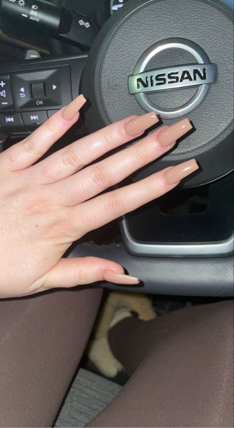 Beige Nails Square, Light Brown Square Nails, Nail Gel Ideas, Light Brown Nails, 90s High School, Nails For Prom, Beige Nail, Gel Ideas, Tan Nails