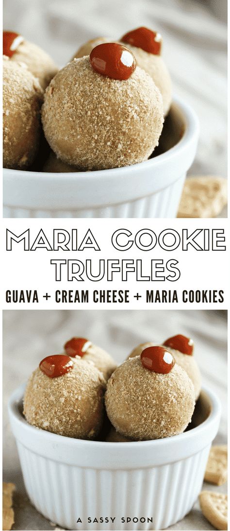 Crushed Maria Cookies, cream cheese and guava paste make this the ultimate Cuban sweet treat - Maria Cookie Truffles! Guava Paste Recipes, Cookies Cream Cheese, Maria Cookies, Cuban Desserts, Guava And Cream Cheese, Guava Recipes, Cookie Truffles, Guava Paste, Cuban Dishes