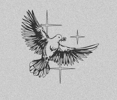 Bird Angel Tattoo, Two Doves Tattoo Design, Christian Bird Tattoo, Black And White Flash Tattoo, Dove Tattoo Men, Protect Your Peace Tattoo, Catholic Tattoos, Tattoo Ideas Males, Dove Tattoo Design