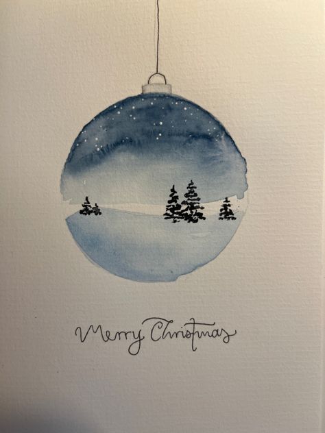 Christmas Card Aquarell, Watercolor Christmas Cards Diy, Blue And White Background, Painted Christmas Cards, Easy Easter Decorations, Easter Tree Decorations, Easter Decorations Ideas, Christmas Card Art, Ideas For Easter Decorations