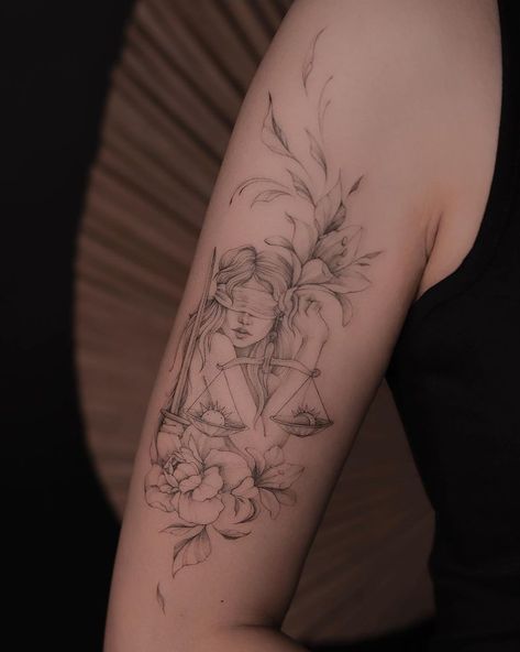 Anastasia | TATTOO ARTIST | Themis is the Goddess of justice ⚖️ | Instagram Goddesses Tattoo For Women, Bia Goddess Tattoo, Astraea Goddess Tattoo, Fairy Goddess Tattoo, Zodiac Academy Tattoo Ideas, Themis Tattoo Design, Themis Goddess Tattoo, Artemis Goddess Tattoo, Greek Goddess Tattoo Aphrodite