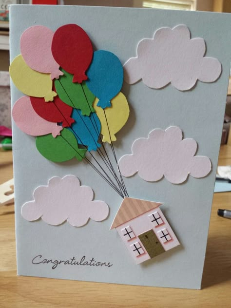 Congratulations new home homemade card DIY balloons Welcome Home Card Ideas, Diy Congratulations Card, Welcome Home Cards, Cute Congratulations, Housewarming Card, New Home Card, Birthday Card Craft, Welcome Card, Diy Gift Card