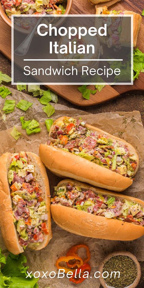 Chopped Italian Sandwich, Italian Sandwich Recipes, Hoagie Sandwiches, Sandwhich Recipes, Viral Recipes, Best Sandwich Recipes, Sub Rolls, Italian Sub, Banana Peppers