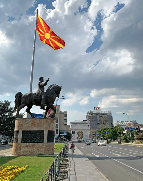 Can’t-Miss Things to Do in Skopje, North Macedonia - Road Unraveled North Macedonia Flag, North Macedonia Skopje, Macedonian Flag, Skopje Aesthetic, North Macedonia Aesthetic, Macedonia Aesthetic, Skopje Macedonia, North Macedonia, Russia Landscape