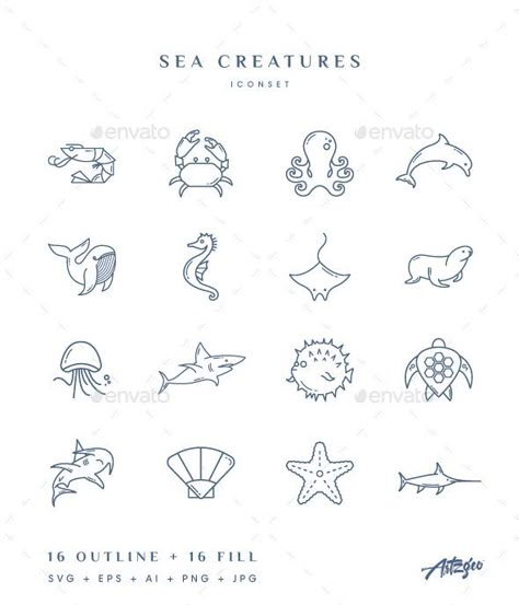 Sea Tatoos Ideas, Sea Creatures Tattoo, Hai Tattoo, Starfish Tattoo, Crab Tattoo, Seahorse Tattoo, Shell Tattoos, Petit Tattoo, Sea Tattoo