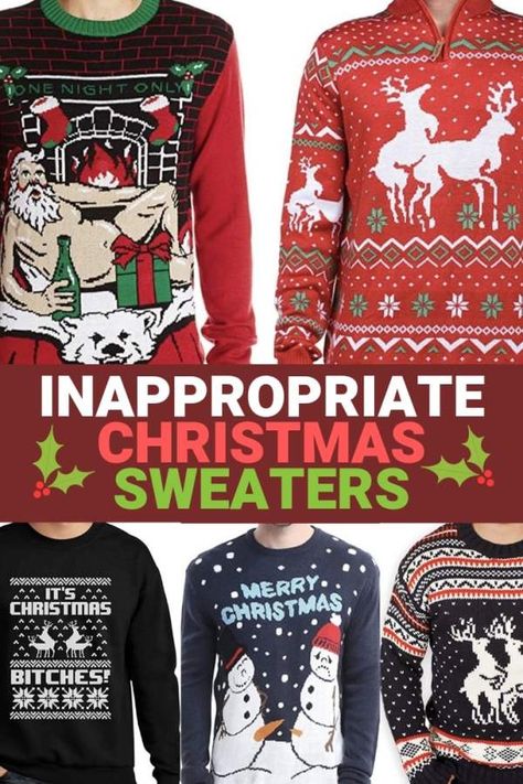 inappropriate christmas sweaters Tacky Sweater Christmas Party, Inappropriate Christmas Sweaters, Craft Christmas Ideas, Creative Ugly Christmas Sweater, Funny Christmas Memes, Funny Ugly Christmas Sweaters, Ultimate Christmas Party, Christmas Party Attire, Best Ugly Christmas Sweaters