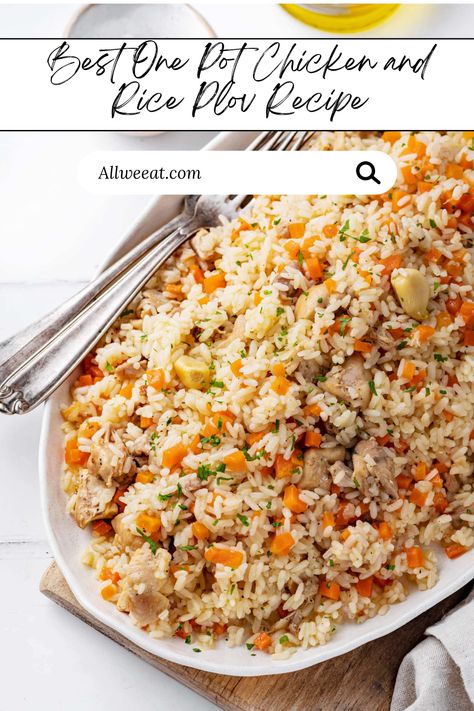 Make the best One Pot Chicken and Rice Plov Recipe for a hearty, flavorful meal! This easy dinner combines tender chicken, seasoned rice, and aromatic spices for a comforting dish everyone will love. Perfect for weeknights or meal prep. #OnePotMeals #ChickenPlov #DinnerIdeas #EasyRecipes #HealthyEats Plov Recipe, Chicken And Carrots, Meal With Rice, Rice Meal Prep, Chicken Pilaf, One Pot Chicken And Rice, Chicken Rice Recipes, Rice Chicken, One Pot Chicken