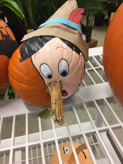 Pinocchio pumpkin Pumpkins Decorating, Pumkin Decoration, Carve Pumpkins, Creative Pumpkin Decorating, Creative Pumpkin Painting, Character Pumpkins, Dekorasi Halloween, Pumpkin Decorating Contest, No Carve Pumpkin Decorating