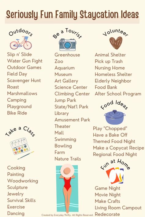 66+ Awesome Staycation Ideas For Families In 2023 - Everyday Thrifty Staycation Ideas, Fun Indoor Activities, Health Plus, Things To Do At Home, Summer Fun List, Something To Remember, Indoor Activities For Kids, Indoor Fun, After School Program