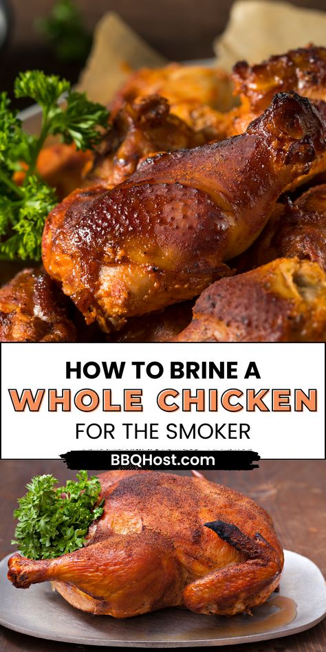 🔥 Ready to master your smoked chicken game? Dive into the world of brining and discover the secrets to achieving tender, juicy whole smoked chicken. Check out our guide on how to brine whole chicken, complete with a whole chicken brine recipe for smoker. Learn the art of preparing a whole chicken for that ultimate smoked flavor, enhancing every bite of your smoked chicken. 🍗✨ Smoked Rotisserie Chicken, Electric Smoker Whole Chicken Recipe, Smoked Whole Chicken Brine, Trager Smoked Whole Chicken, Poultry Brine Recipe, Brining Whole Chicken, Apple Juice Brine For Chicken, Smoked Chicken Brine Recipes, Smoked Whole Chicken Electric Smoker