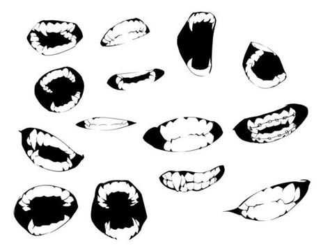 Mouth With Fangs Drawing, Fangs Reference, Mouth Drawing Reference Fangs, Fangs Drawings, Fangs Art, Teeth Reference, Mouth Reference, Teeth Drawing, Anime Mouths