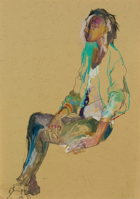 For Sale on 1stDibs - Anji (Sitting, Profile - Green Jacket), Mixed media on ochre paper, Other Medium, Paint, Paper, Parchment Paper, Charcoal, Crayon, Oil Crayon, Oil Pastel, Wax Crayon, Ink, Mixed Media, Oil Paint, Acrylic Paint, Watercolor, Gouache, Archival Paper, Handmade Paper, Vellum, Pencil, Carbon Pencil, Color Pencil, Graphite by Howard Tangye. Offered by Howard Tangye Studio. Wax Crayon Art, Draw On Procreate, Life Drawing Poses, Human Features, Crayon Painting, Digital Sketchbook, Mixed Media Portrait, Crayon Drawings, Pastel Crayons