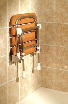 Folding Shower Seat Teak Shower Seat, Folding Shower Seat, Shower Chairs, Wood Shower Bench, Shower Benches, Accessible Bathroom Design, Small Shower Room, Accessible Bathroom, Shower Seat