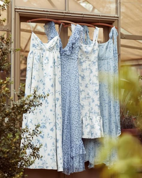 Patterned Bridesmaid Dresses, Blue White Weddings, Porcelain Print, Floral Bridesmaid Dresses, Destination Bride, Bridesmaid Inspiration, Floral Bridesmaid, Cool Breeze, Bhldn Weddings