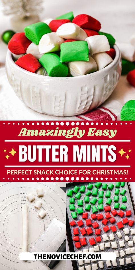 Old-fashioned Butter Mints are crisp and firm on the outside and buttery-smooth on the inside. The sweet vanilla mint flavor makes them a must-have Southern specialty for holidays, showers, and parties. Old Fashioned Peppermint Butter Mints, Old Fashioned Mints, Christmas Butter Mints Recipe, Soft Christmas Butter Mints, Old Fashioned Cinnamon Candy, Christmas Mint Candy, Butter Mints Easy, After Dinner Mints Recipe, Diy Butter Mints