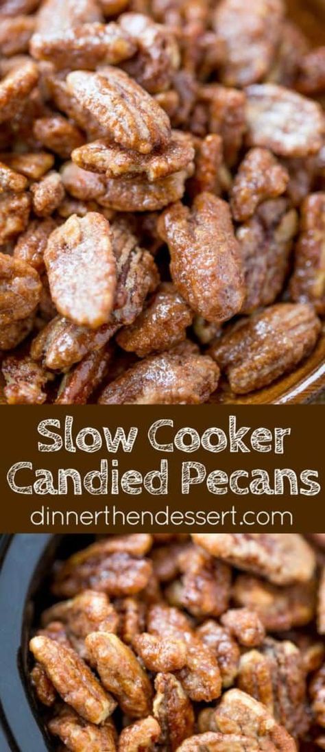 Slow Cooker Candied Cinnamon Pecans are a total breeze to make and will leave your house smelling delicious. They double as amazing holiday gifts! Slow Cooker Candy, Dessert Holiday, Weight Watcher Desserts, Pot Recipes Healthy, Cinnamon Pecans, Crock Pot Desserts, Pot Recipes Easy, Crockpot Recipes Beef, Nut Recipes