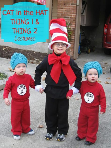 Diy Costumes For Boys, Diy Costumes Kids Boys, Sibling Halloween Costumes, Meme Costume, Twin Halloween, Halloween Costumes To Make, Thing 1 And Thing 2, Dr Seuss Week, Halloween Costumes For 3