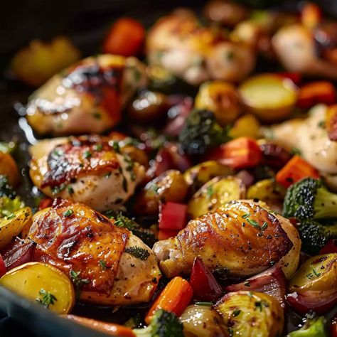 Quick Roasted Chicken & Veggies | Easy Healthy Recipe Roasted Chicken And Vegetables One Pan, Bbq Chicken And Veggies, Healthy Roasted Chicken And Veggies, Chicken And Roasted Vegetables, Roast Chicken Crock Pot, Roasted Chicken And Veggies, Roasted Chicken And Vegetables, Chicken With Vegetables, 2025 Board