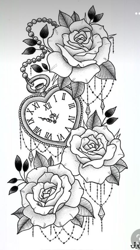 Heart Shaped Lock Tattoo, Pocket Watch Tattoo Design, Lock Tattoo, Watch Tattoo Design, Catrina Tattoo, Clock Tattoo Design, Floral Tattoo Sleeve, Watch Tattoos, Inspiration Tattoos